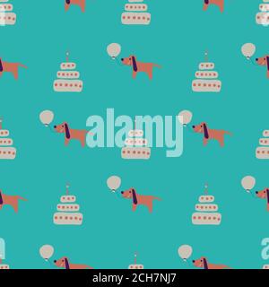 chiens, gâteaux et balons motif vectoriel sans couture Illustration de Vecteur