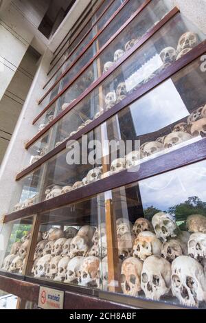 Les centaines de crânes au monument Choeung Ek à Phnom Penh Banque D'Images