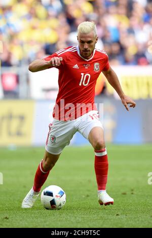 Aaron Ramsey du pays de Galles en action pendant le match international amical à l'Friends Arena, Stockholm. APPUYEZ SUR ASSOCIATION photo. Date de la photo: Dimanche 5 juin 2016. Voir PA Story FOOTBALL Suède. Le crédit photo devrait se lire comme suit : Joe Giddens/PA Wire. Banque D'Images