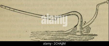 . Traité rudimentaire sur le génie agricole . l, et le poussant en avant. La charrue d'Asterobothnia, en Scandinavie, est tendre par un homme, et est un peu plus que l'un des anciens outils de grattage d'abord utilisés en Egypte, et représentée sur les images d'Osiris. La charrue de la Morea de Grèce est simi-lar au fluke d'une ancre, et est tirée par des ass tvro ou un cheval. Le syrien, le persan, l'Indien et le Chinois sont tous du même caractère, étant simplement des outils à gratter, et à peine méritant le nom de charrues. La coupe annexée représente le moderne Banque D'Images