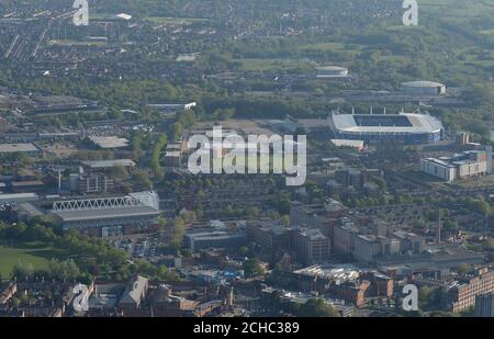 Vue générale de Welford Road, stade des Leicester Tigers et du King Power Stadium, stade de Leicester City Banque D'Images