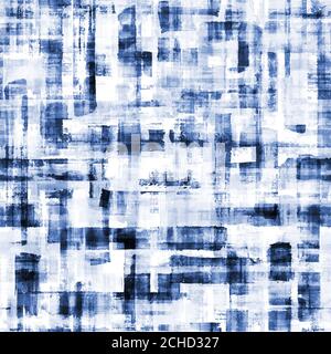 Abstrait grunge croix formes géométriques art contemporain bleu couleur sans couture motif arrière-plan. Texture aquarelle des traits de pinceau colorés dessinés à la main. Banque D'Images