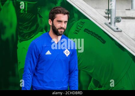 L'Irlande du Nord sera Grigg pendant la séance de formation à Windsor Park, Belfast. Banque D'Images