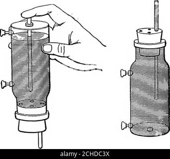 . La science physique élémentaire inductive avec un appareil peu coûteux, et sans équipement de laboratoire . EXP. 63. Infeeencb. 46 PHYSIQUE INDUCTIVE. Bxp. 64. Placez un tube court dans un trou de l'arrêtperet un tube de 6 pouces dans le trou inférieur de l'appareil.Remplissez l'appareil avec de l'eau et insérez le bouchon.placez votre doigt sur l'extrémité du tube sous l'Apparatus, et inversez. Utiliser le compte-gouttes comme le tube dans Exp. 53. Inférence.. EXP. 64. EXP. 65. Banque D'Images