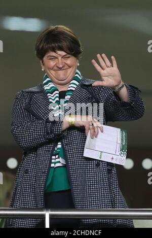 Leader DUP Arlene Foster assiste au soccer international friendly entre la République d'Irlande et en Irlande du Nord à l'Aviva Stadium de Dublin. Banque D'Images