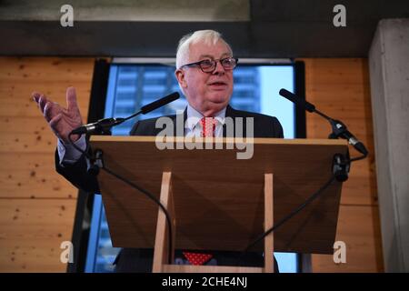 L'ancien ministre conservateur et Hong Kong le gouverneur Lord Patten s'exprimant lors d'un vote du peuple événement au Coin Street Neighbourhood Centre, centre de Londres. Banque D'Images