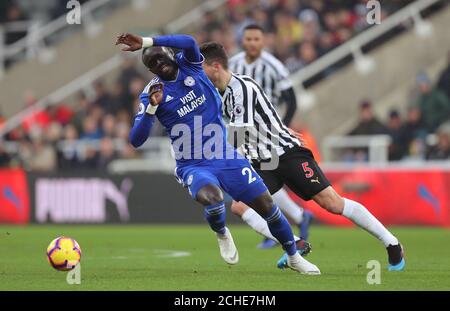 Oumar Niasse de Cardiff en action pendant le match de la Premier League à St James' Park, Newcastle. Banque D'Images