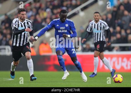 Oumar Niasse de Cardiff en action pendant le match de la Premier League à St James' Park, Newcastle. Banque D'Images