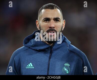 Karim Benzema du Real Madrid pendant la manche de la Ligue des champions de l'UEFA de 16 première jambe de match au Santiago Bernabeu, Madrid. Banque D'Images