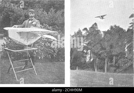 . Scientific American Volume 84 Numéro 05 (février 1901) . VUE EN VOL DE LA MACHINE. UN NOUVEAU FLYINGMACHINE. Une machine à mouches ingénieuse a été repentlyconçue par aScotchman, M. G. L.O. Davidson, d'Inch-tnarlo, Écosse. M. Davidson a basé sa machine sur le principe du vol de l'oiseau IHE. En vol, un oiseau ne se propulse pas à travers l'air, mais glisse pour-vers-le-côté en s'opposant à la theresistance de sa surface d'appui à l'air. Itwill sera recolled thatso Lilienthal et PIL-cher ont adopté cette ory dans leurs respectivemachines, et ont été em-insuccès en. Idson que le succès Banque D'Images