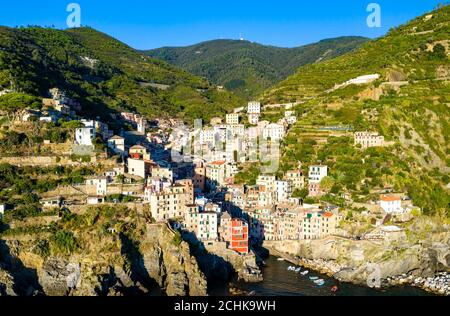 Village de Riomaggiore aux Cinque Terre, Italie Banque D'Images