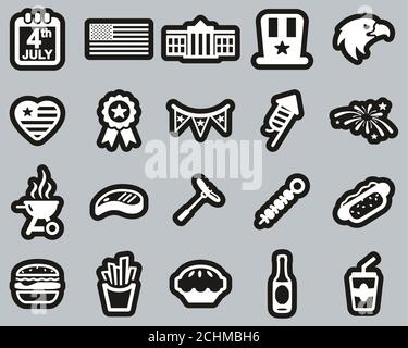 4 juillet icônes blanc sur Black Stiker Set Big Banque D'Images
