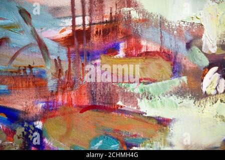 La palette d'artiste macro texture, les peintures à l'huile mélangés en différentes couleurs et la saturation studio Banque D'Images