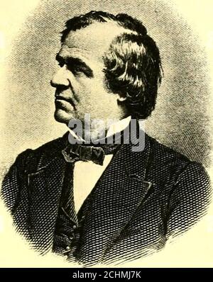 . Une compilation des messages et des documents des présidents, 1789-1902 . ANDREW JOHNSONSith Portrait officiel gravé de la copie originale en acier. Andrew Johnson Andrew Johnson est né à Raleigh, N.-C., le 29 décembre 1808. Ses parents étaient très pauvres. Lorsqu'il avait 4 ans, son père a diédes blessures reçues pour sauver une personne de la noyade. À l'âge de 10 ans, Andrew a été apprenti à un tailleur. Ses premières études étaient presque entièrement négligées et, malgré sa soif naturelle de tolearn, il n'a jamais passé une journée à l'école. A été enseigné l'alphabet par aflow-workman, a emprunté un livre Banque D'Images