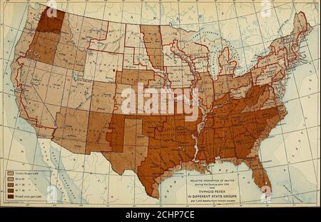 . Fièvre typhoïde; sa causalité, sa transmission et sa prévention . déduire le taux de fiévadation typhoïde d'une grande ville en construisant des filtres et des égouts que de prêter attention aux mille foyers d'infection dispersés dans les villages de la Nouvelle-Angleterre, les plantations du Sud, et les camps de bois du Nord-Ouest. Distribution climatique. La fièvre typhoïde est plus abundant dans les climats chauds que dans les climats froids; mais dans une certaine mesure cela est dû à l'effet de la température, et whatto la nature de l'environnement, il est difficile de dire.il y a des raisons de croire que ce dernier est la moreimporta Banque D'Images
