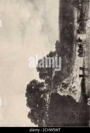 . Catalogue illustré des peintures et sculptures précieuses des anciens et modernes maîtres formant la célèbre Collection Catholina Lambert retirée du château de Belle Vista, Paterson, New Jersey . GEORGES MICHEL Français: 1763—1843 U7—LA CASCADE d'UNE colline abrupte à gauche de la composition plonge une chute d'eau dont les eaux se déversent dans un estuaire, vu au premier plan, où certains pêcheurs sèchent leurs filets. Le ciel est chaud, gris clair avec des nuages à droite. Toile: Hauteur, 21 pouces; longueur, 281/2 pouces.acheté de MM. Durand-Ruel.. N° 148THE WATEHIAIJ. PAR CiKO Banque D'Images