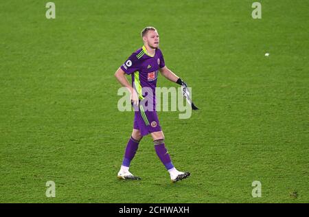 Aaron Ramsdale, gardien de but de Sheffield United, réagit après le coup de sifflet final lors du match de la Premier League à Bramall Lane, Sheffield. Banque D'Images