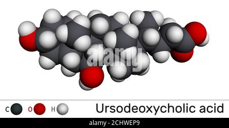 Acide ursodésoxycholique, ursodiol, molécule d'UDCA. Il est utilisé comme cholagogue et cholérétique dans le traitement de la cholélithiase, cholangite biliaire. Molecu Banque D'Images