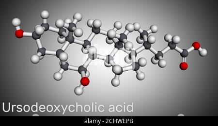 Acide ursodésoxycholique, ursodiol, molécule d'UDCA. Il est utilisé comme cholagogue et cholérétique dans le traitement de la cholélithiase, cholangite biliaire. Molecu Banque D'Images