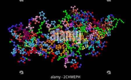 Gonadotrophine chorionique humaine, hCG, hormone placentaire. PDB:1HRP . L'hormone glycoprotéine est utilisée dans le test de grossesse. Illustration. Rendu 3D Banque D'Images