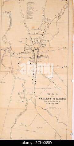 . Annales de la ville de Keene, de sa première colonie, en 1734, à l'année 1790; avec corrections, ajouts, et une continuation, de 1790 à 1815 . nce pointe à l'année 1788, comme le moment où les theywere transplantées. Certains d'entre eux peuvent être des substituts. Ils mesurent de façon respectueuse, à partir du Sud, 7,43^—8,7—7,2^—7,3)^—8,3)i—7,2—6,10. On se souvient qu'il y a longtemps, un endroit dans la rue principale était desio-né comme les Elms; et cela, y compris un peu distanceNorth, est considéré comme l'endroit. L'extrémité sud de la rue principale s'appelait Gentlemens End, et l'espace entre l'EagleHotel et l'eau Banque D'Images