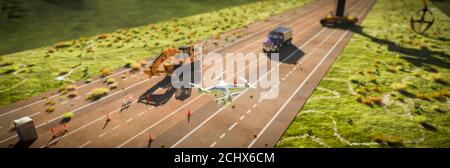 illustration 3d d'un drone survolant et examinant une construction site Banque D'Images