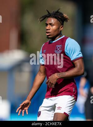 Kingston, Royaume-Uni. 14 septembre 2020. Ossama Ashley, de Westham, a Uni pendant le match à huis clos de la Premier League 2 entre Chelsea U23 et West Ham United U23 à Kingsmeadow, Kingston, Angleterre, le 14 septembre 2020. Photo d'Andy Rowland. Crédit : Prime Media Images/Alamy Live News Banque D'Images