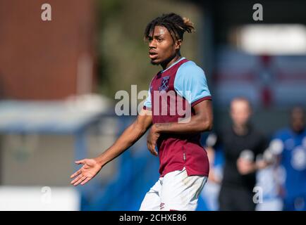Kingston, Royaume-Uni. 14 septembre 2020. Ossama Ashley, de Westham, a Uni pendant le match à huis clos de la Premier League 2 entre Chelsea U23 et West Ham United U23 à Kingsmeadow, Kingston, Angleterre, le 14 septembre 2020. Photo d'Andy Rowland. Crédit : Prime Media Images/Alamy Live News Banque D'Images