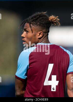 Kingston, Royaume-Uni. 14 septembre 2020. Ossama Ashley, de Westham, a Uni pendant le match à huis clos de la Premier League 2 entre Chelsea U23 et West Ham United U23 à Kingsmeadow, Kingston, Angleterre, le 14 septembre 2020. Photo d'Andy Rowland. Crédit : Prime Media Images/Alamy Live News Banque D'Images