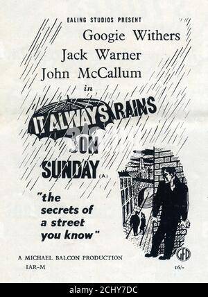 Art promotionnel par JAMES BOSWELL pour GOOGIE AVEC JACK WARNER Et JOHN McCallum en ELLE PLEUT TOUJOURS LE DIMANCHE 1947 directeur ROBERT HAMER roman Arthur la Bern producteur Michael Balcon Ealing Studios / distributeurs de films généraux Banque D'Images