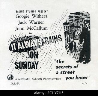 Art promotionnel par JAMES BOSWELL pour GOOGIE AVEC JACK WARNER Et JOHN McCallum en ELLE PLEUT TOUJOURS LE DIMANCHE 1947 directeur ROBERT HAMER roman Arthur la Bern producteur Michael Balcon Ealing Studios / distributeurs de films généraux Banque D'Images