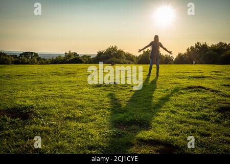 Oxford, Oxfordshire, Royaume-Uni. 14 septembre 2020. Randonnée dans Shotover Park. L’un des jours les plus chauds de l’année au Royaume-Uni jusqu’à présent, et le jour de septembre le plus chaud sinc Banque D'Images