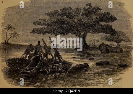 . Lac Ngami, Or, explorations et découvertes pendant quatre ans d'errance dans les wilds du sud-ouest de l'Afrique . s, tandis que le reste se prépare À S'APPROCHER DE L'HIPPOPOTAME. 497 lancer les canoës, si l'attaque réussit.l'agitation et le bruit causés par ces préparations graduallysubside. La conversation se déroule dans un murmure, et tout le monde est sur le qui vive. Les ronflements et les plongements sont plus distincts, mais un virage dans le ruisseau dissimule les animaux de la vue. L'angle étant passé, les objets sombres sev-eral sont vus flottant sans cesse sur l'eau, regarder plus l Banque D'Images