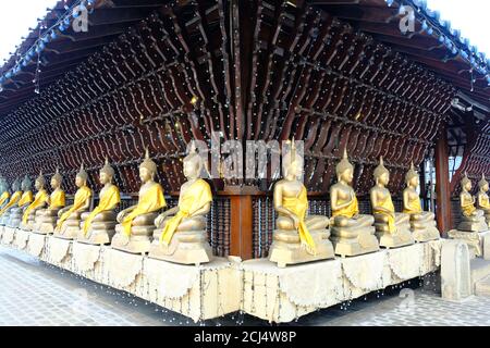 Sri Lanka Colombo - temple bouddhiste Seema Malakaya plate-forme principale Maison avec statues de Bouddha doré Banque D'Images