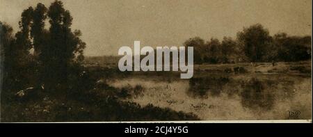 . La collection Thomy-Thiéry au Musée du Louvre : catalogue descriptif et historique . font une niasse très sombre.plusieurs bateaux sont amarrés. Leau grise du fleuve, du même ton que le cieltriste, apparaît, à droite, dans la ouverture des quais. Signal sur le sol, à gauche : Daitbigny, 1866. Bois. Haut., 38 cent.; larg., 67 cent. Collection terme (de Liège). 2822 — le Moulin de Gylieu. Les Bâtiments bas et sombres du moulin, près desquels sélèvent de grands-sarbres, sont à gauche. Au premier plan le Rivière, où nagent des canardset quassombrissent, à droite, des saules et des aroustes se dé Banque D'Images