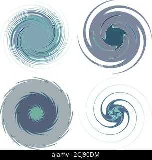 Formes lisses, pastel, abstraites colorées concentriques, radiales, concentriques en spirale, tourbillons, tourbillons et tourbillons. Eléments de conception avec rotation, gyre, torsion Illustration de Vecteur