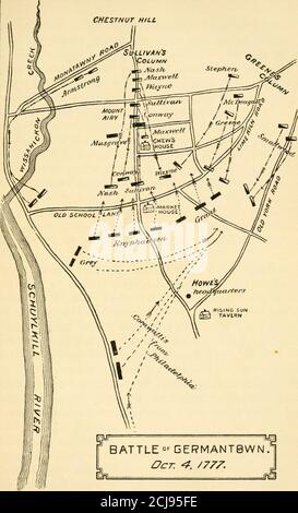 . Washington et son pays, étant la vie d'Irving à Washington, abridé pour l'utilisation des écoles; avec introduction et continuation, donnant un bref aperçu de l'histoire des États-Unis de la découverte de l'Amérique à la fin de la guerre civile . om ci-dessus, c'est-à-dire, depuis le nord. Le Skippack, qui était la route principale, a conduit sur Chestnut Hill et Mount Airy vers et à travers le village de Philadelphie, formant la rue dont nous avons justement parlé. Sur sa droite, et presque parallèle, se trouvait la route Monatawny, passant près de Schuylkill, et entrant dans la route principale en dessous de thevillage. Sur la gauche de t Banque D'Images