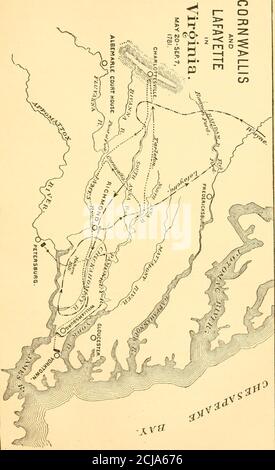 . Washington et son pays: Être Irving's Life of Washington, abrégé pour l'utilisation des écoles, avec introduction, Et continuation, donnant un bref aperçu de l'histoire des États-Unis de la découverte de l'Amérique à la fin de la guerre civile . puis en bas de la péninsule à Yorktown, où il avait l'intention d'attendre dans une position sûre pour des renforts. Hepas suivi de près par Lafayette, qui avait été renforcé par Steuben et Wayne. La position à Yorktown semblait secureto Cornwallis parce qu'elle était près de l'eau; et depuis le début de la guerre, les Britanniques avaient régné sur l'eau. La posi-tion était Banque D'Images