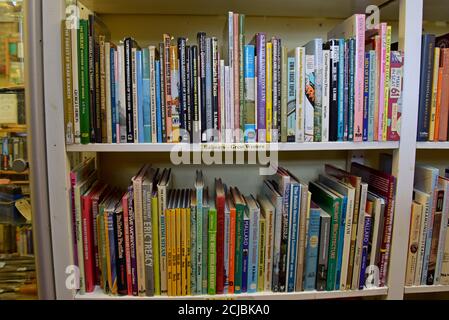 Une bibliothèque pleine de livres secondaires sur les chemins de fer et le transport Dans un Leominster antiques Center Banque D'Images