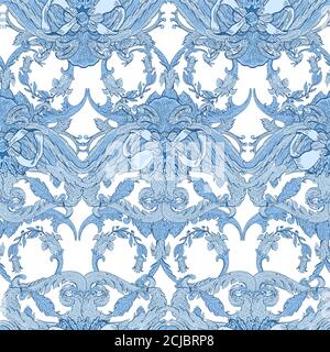 Motif sans couture bleu baroque.fleurs vintage ornementales victoriennes. Illustration de Vecteur