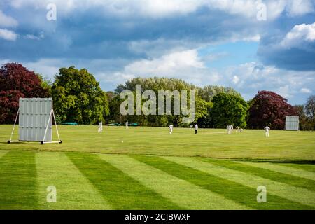 Club de cricket de Wiseton jouant au terrain de cricket du village à Wiseton Hall Banque D'Images