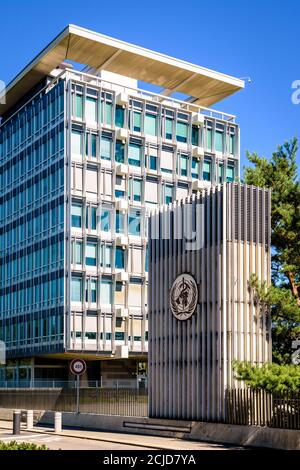 Siège de l'Organisation mondiale de la santé à Genève (Suisse), institution spécialisée des Nations Unies chargée de la santé publique internationale. Banque D'Images