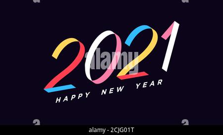 Bonne année 2021. Numéro incliné coloré 2021, chiffres de ruban avec inclinaison. Carte de vœux, logo, affiche de fête et bannière. Illustration vectorielle Illustration de Vecteur