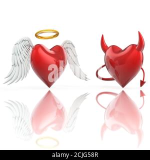 illustration 3d angel heart and devil heart Banque D'Images