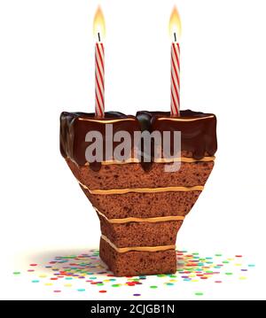 gâteau d'anniversaire au chocolat avec bougie éclairée et police confetti 3d Lettre y Banque D'Images