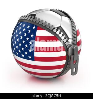 États-Unis d'Amérique football nation - football dans le Sac dézippé avec imprimé drapeau américain Banque D'Images