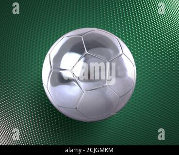 football métallique (ballon de football) sur fond vert hi-tech Banque D'Images