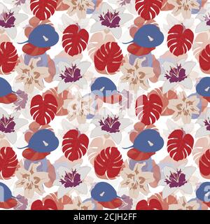 Superbes lys et feuilles tropicales sans couture Illustration de Vecteur