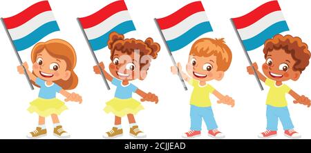 drapeau luxembourgeois en main. Drapeau de retenue des enfants. Drapeau national du luxembourg vecteur Illustration de Vecteur