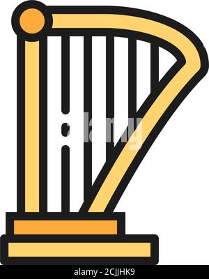Icône en forme de ligne de couleur plate pour instruments de musique, lyre et harpe. Illustration de Vecteur